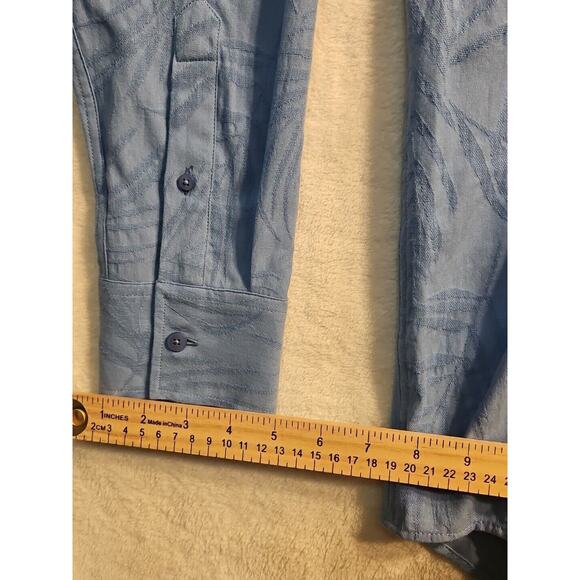 Zara Mens Medium 40 Shirt Blue Floral/Palm Design Regular Long Sleeve Button - Picture 6 of 8